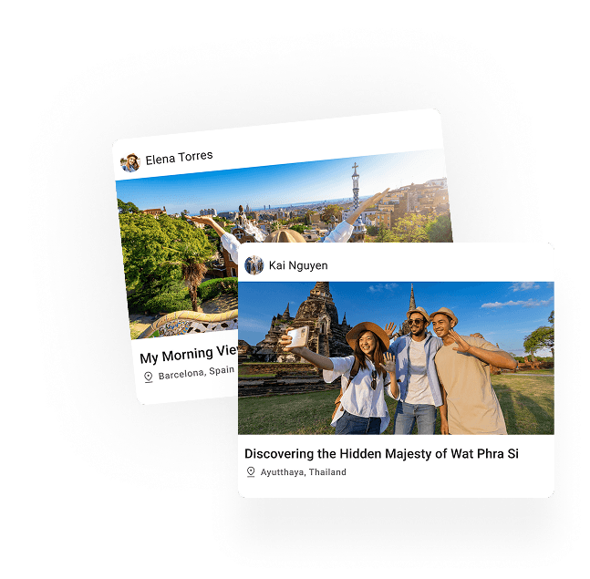 Cards showing various travel photos