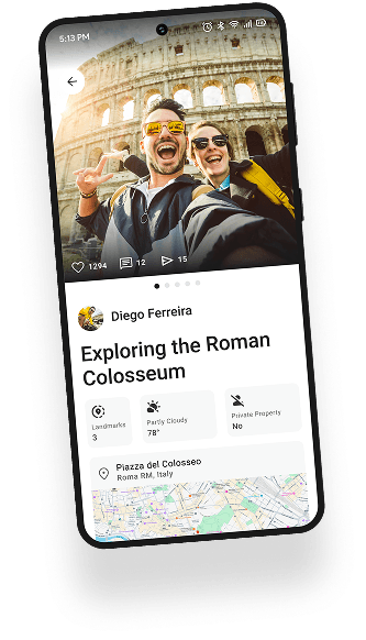 Phone mockup showing a map and social media post
